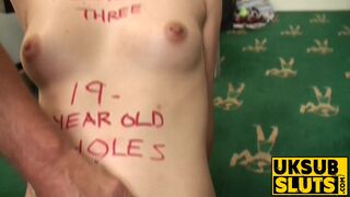 UKSubSluts com - Teen sub gags on a huge cock before anal destruction