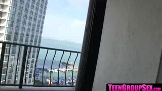 Cute teens have wild fuck fest with lucky stud