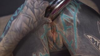 Anuskatzz bends over, teasing her hole with the cold steel before shoving it deep inside